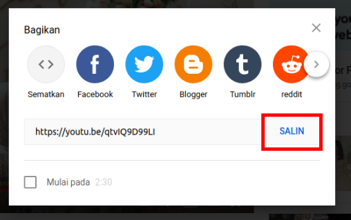 Dialog berbagi YouTube